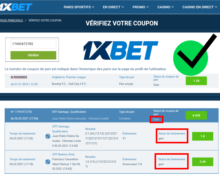 comment vérifier un coupon 1xbet